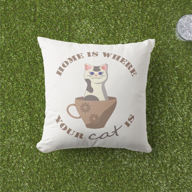 Coussin Texte amusant Accueil est l'endroit où votre chat  (Herbe)