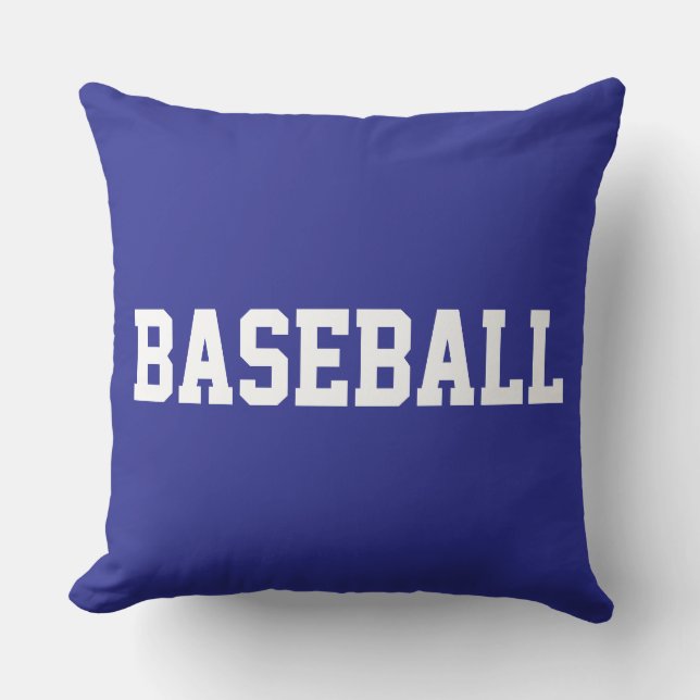 Coussin Texte BASEBALL Blanc Gras Athlétique Sur Fond Bleu (Recto)