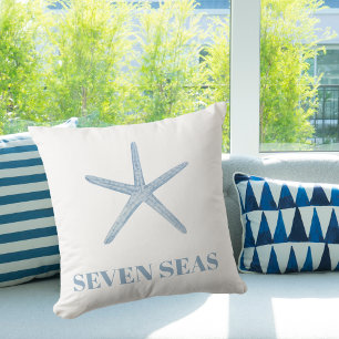 Coussin Texte bleu clair de l'étoile de mer moderne