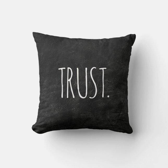 Coussin Texte de confiance en cuir noir (Recto)