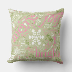 Coussin Texte de Noël et Motif de flocon de neige rose ID2