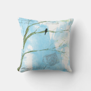 Coussin Texte des marques postales de l'Arbre d'Oiseau Noi