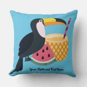 Coussin Texte et couleur personnalisés Illustration Toucan