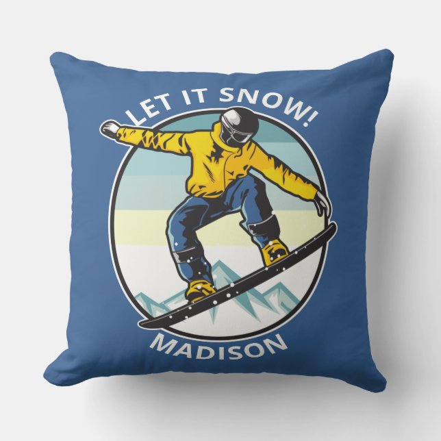 Coussin Texte et nom personnalisés SNOWBOARDER lancer des  (Recto)