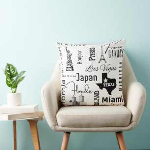 Coussin Texte moderne noir et blanc image ville de famouse