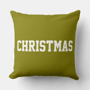 Coussin Texte Noël blanc sur olive dorée festive