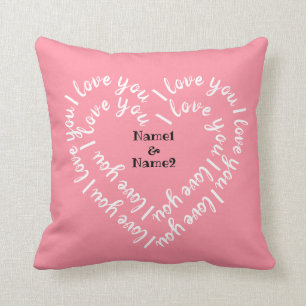 Coussin Texte personnalisé en forme de coeur "Je t'aime"