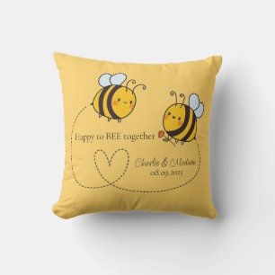 Coussin Texte personnalisé Happy Love Bees
