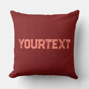 Coussin Texte Personnalisé Rouge Cuir Brown Look Double Cô
