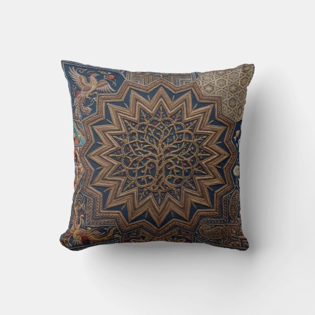 Coussin Textile d'art brodé de luxe – Arbre de vie, lot (Recto)