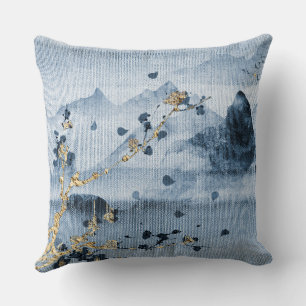 Coussin texturé bleu or paysage tissu