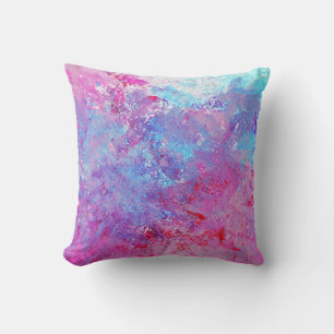 Coussin Texture créative bleu-rose, taches de peinture.
