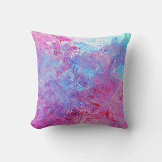 Coussin Texture créative bleu-rose, taches de peinture.