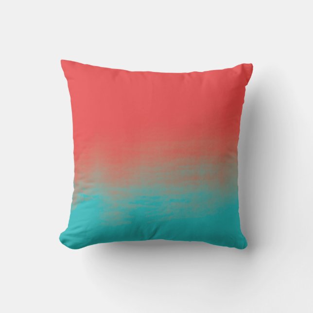 Coussin Texture d'aquarelle d'Ombre - Teal et corail (Recto)