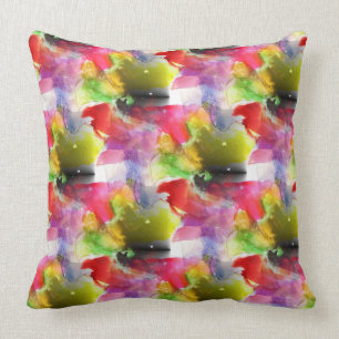 Coussin Texture de conception rouge, aquarelle jaune