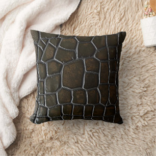 Coussin Texture de cuir de crocodile alligator marron fonc