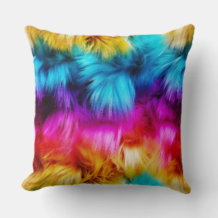 Coussin texture de fausse fourrure de monstre arc-en-ciel