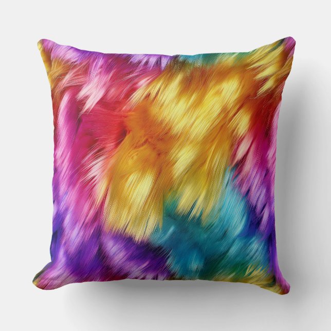 Coussin texture de fausse fourrure de monstre arc-en-ciel  (Recto)
