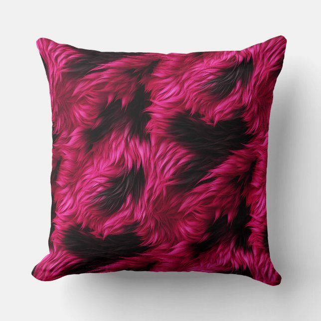 Coussin Texture de fausse fourrure de monstre rose et noir (Recto)