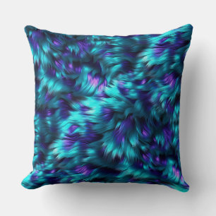 Coussin Texture de fourrure de monstre factice bleu et vio