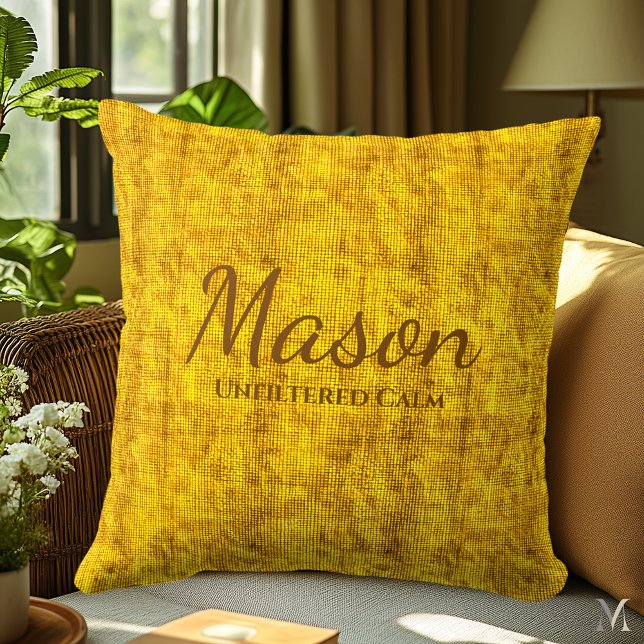Coussin Texture de lin minimal en jaune moutarde chaud (Créateur téléchargé)