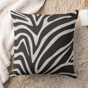 Coussin Texture de lin noir et gris Imprimer Zebra