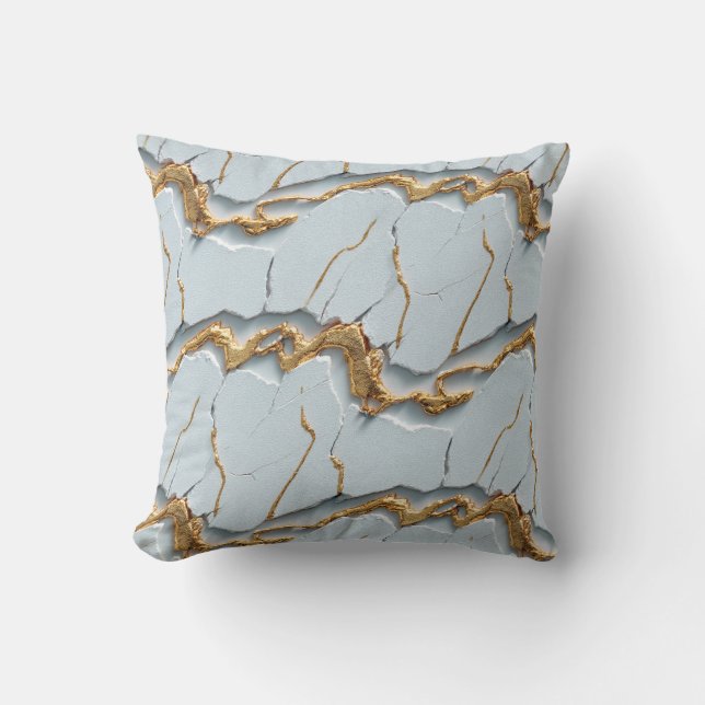Coussin Texture de marbre blanc avec veines d'or fissurées (Recto)
