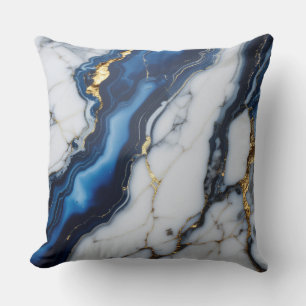 Coussin texture de marbre blanc bleu motif texture or luxe