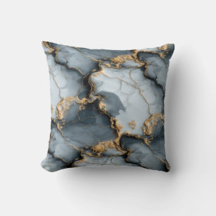 Coussin Texture de marbre bleu foncé avec veines d'or liqu