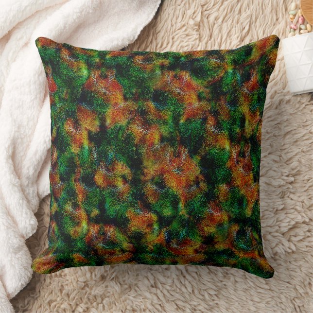 Coussin Texture de peau de Bergamot en orange et vert (Couverture)