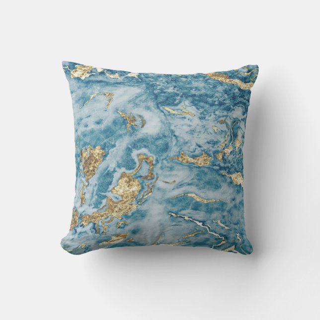 Coussin Texture de pierre de marbre bleu tendance et cool (Recto)