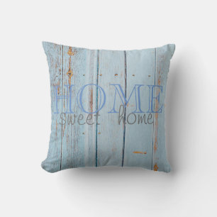 Coussin Texture en bois bleu adorable, Home Sweet Home