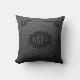 Coussin Texture En Cuir Gris Impression Avec Cadre Noir