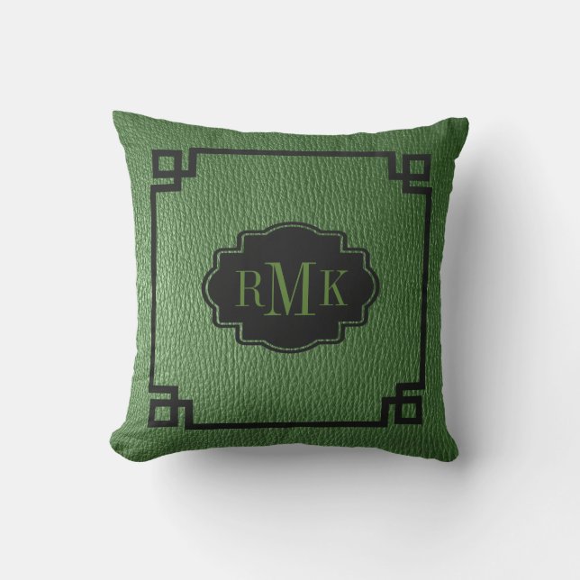 Coussin Texture en cuir vert simple Imprimer Cadre noir (Recto)