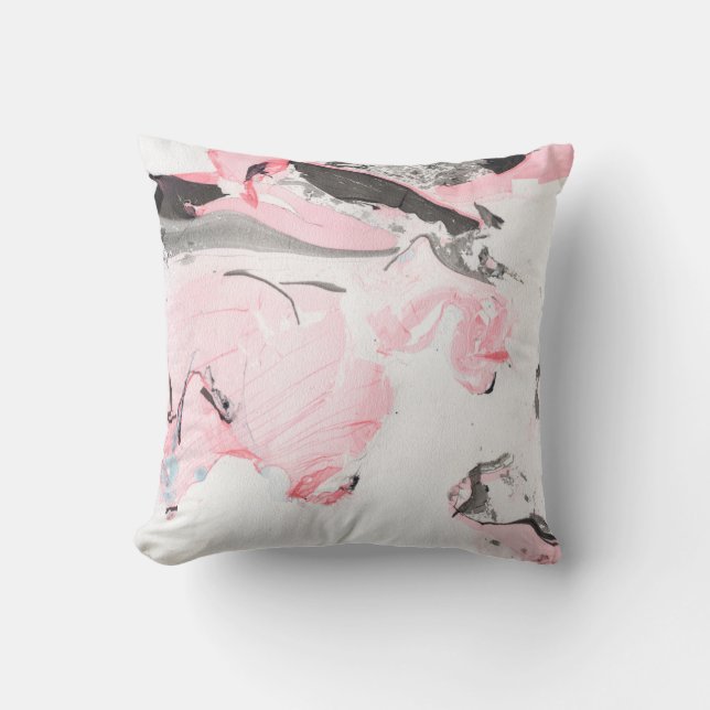 Coussin Texture en marbre rose et noir. Main dessinée (Recto)