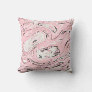 Coussin Texture en marbre rose et noir. Retour abstrait mo