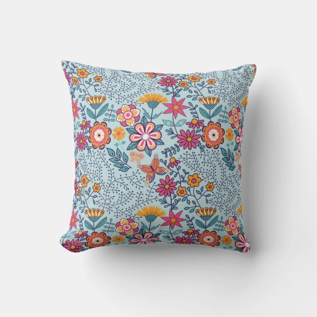 Coussin Texture florale et papillon sans fin. (Recto)