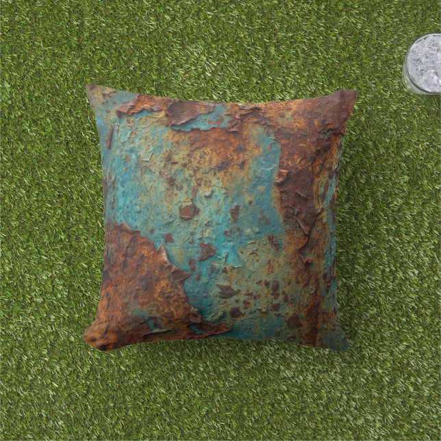 Coussin Texture industrielle patine acier rouillé vintage (Herbe)