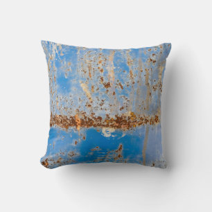 Coussin Texture métallique rouillée, décoration rayée bleu