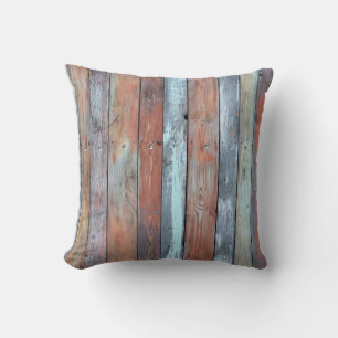Coussin texture murale en bois, vieux bois multicolore pei