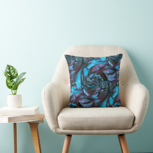 Coussin Texture numérique granuleux cyan foncé ciré au vin