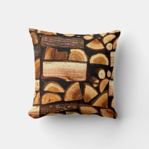 Coussin Texture. Pile de bois de feu haché stocké, hiver