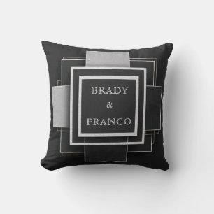 Coussin Texture superposée géométrique argent noir abstrai