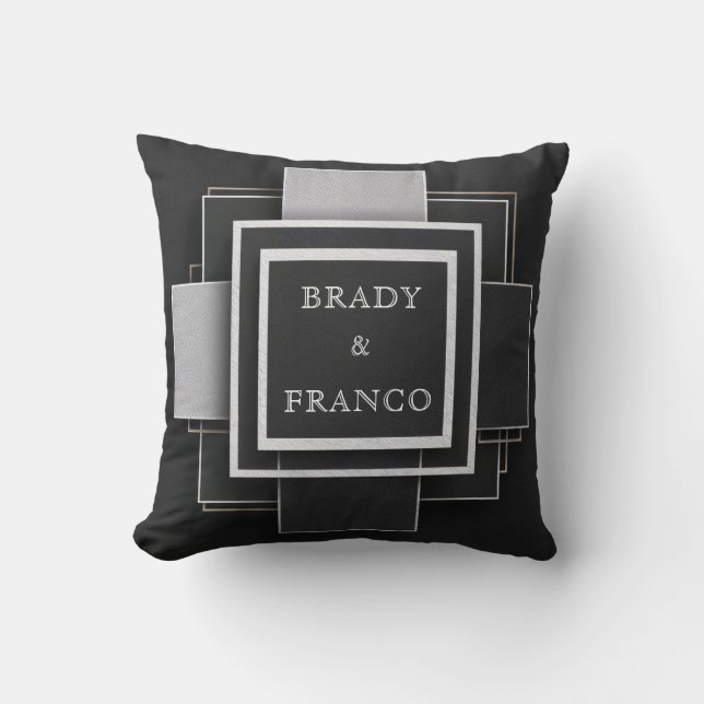Coussin Texture superposée géométrique argent noir abstrai (Recto)