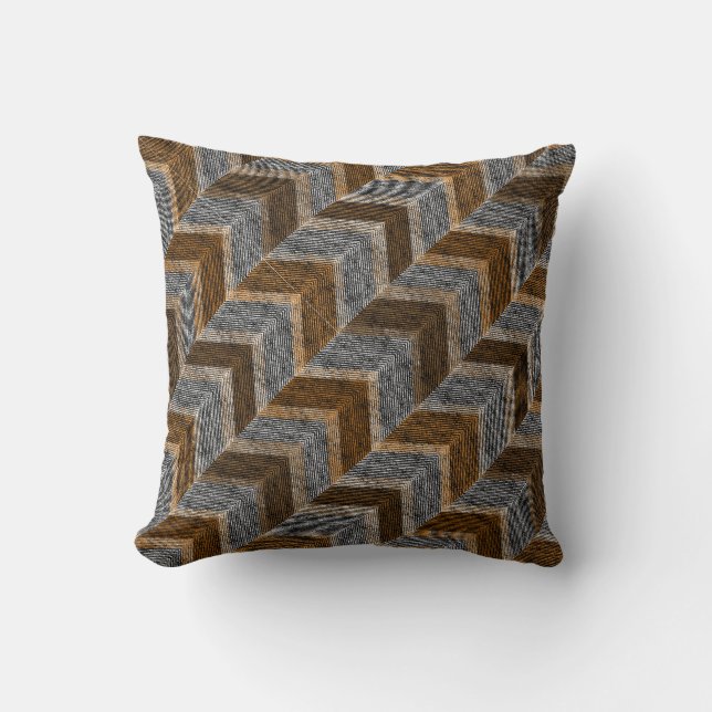 Coussin Texturé, zigzag, gris et brun (Recto)