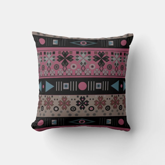 Coussin Thaillow Tribal ethno traditionnel géométrique (Recto)
