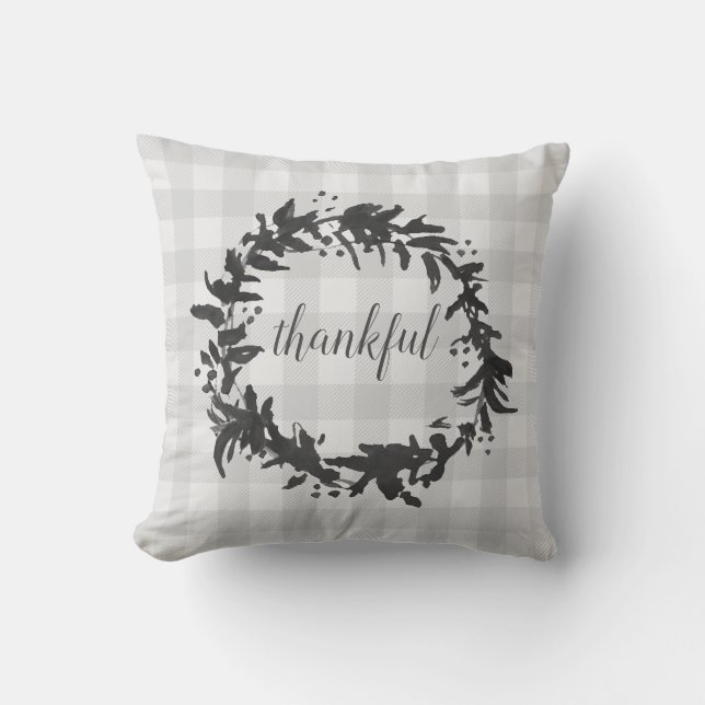 Coussin Thankful Wreath Script Check Print Thaillow Oreill (Recto)