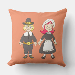 Coussin Thanksgiving Pilgrim Garçon Et Fille
