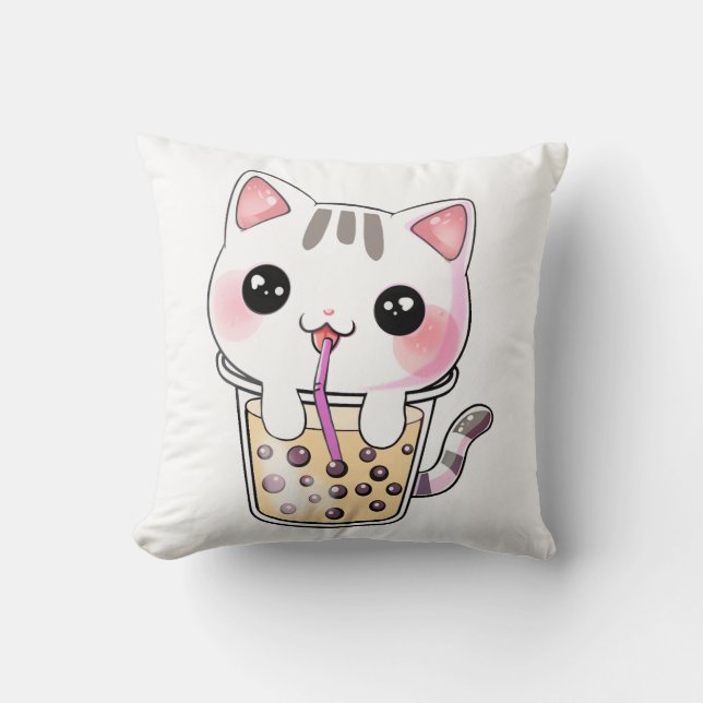 Coussin Thé à bulle de chat Kawaii (Recto)