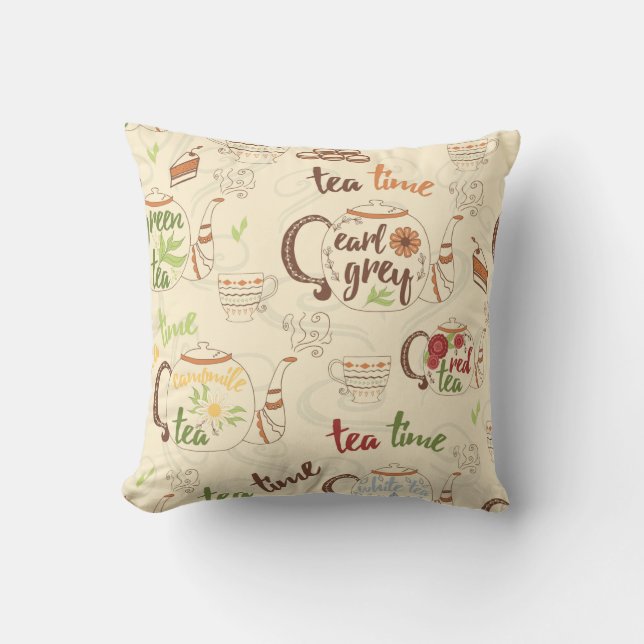 Coussin Thé, biscuits et croquis de l'heure du gâteau (Recto)